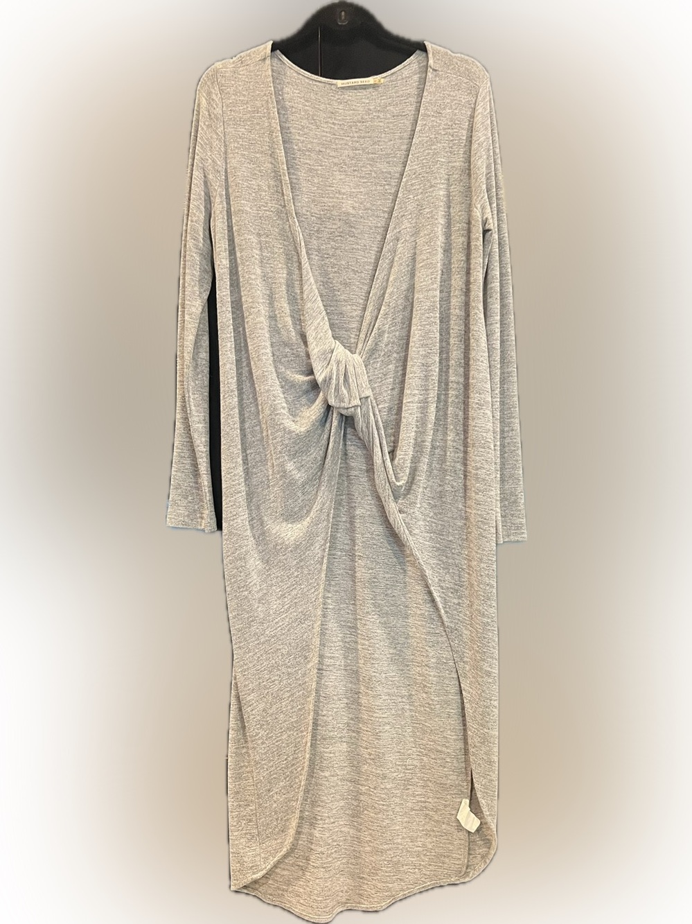 Mustard Seed Light Heather Gray Knot-Front Long Sleeve Cardigan